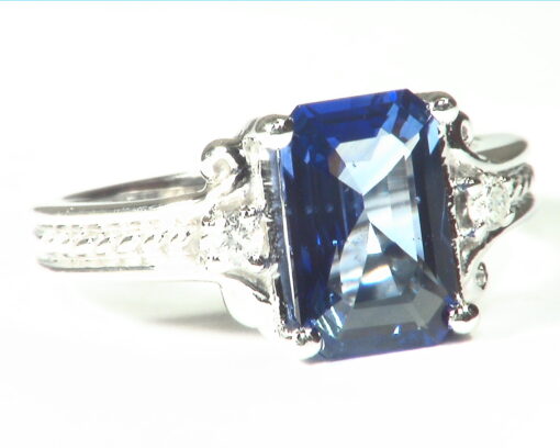 Blue Sapphire Sri Lanka Genuine 14 KT, White Gold Engagement Ring, RFK501 - Image 4