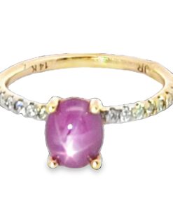 Star Ruby Genuine Gemstone Diamond ,18 kt yellow Gold Engagement Ring RFK,545