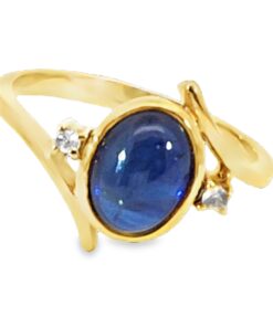 Blue Sapphire Natural Genuine 18 KT, Yellow Gold Diamond Engagement Ring H10