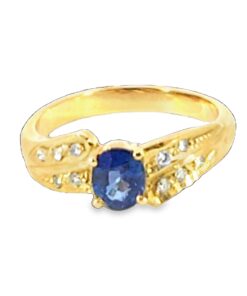 Blue Sapphire Diamond Natural Genuine 18 KT, Yellow Gold Engagement Ring H21