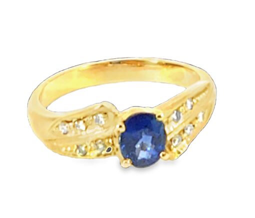 Blue Sapphire Diamond Natural Genuine 18 KT, Yellow Gold Engagement Ring H21 - Image 5
