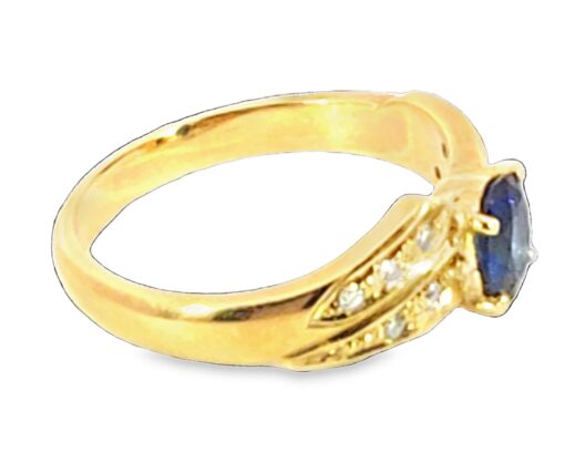 Blue Sapphire Diamond Natural Genuine 18 KT, Yellow Gold Engagement Ring H21 - Image 12