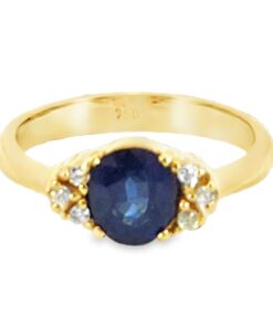 Blue Sapphire Diamond Natural Genuine 18 KT, Yellow Gold Engagement Ring H31