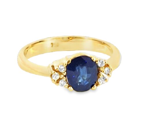 Blue Sapphire Diamond Natural Genuine 18 KT, Yellow Gold Engagement Ring H31 - Image 9