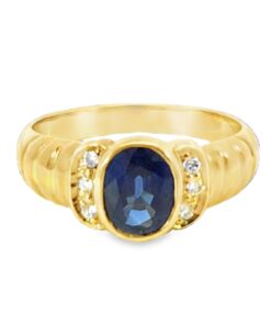 Blue Sapphire Sri Lanka Genuine 18 KT, Yellow Gold Diamond Engagement Ring H35