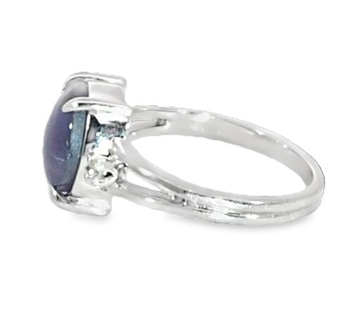 Blue Star Sapphire Diamond Natural Genuine Gemstone White Gold Ring RFK,410 - Image 4