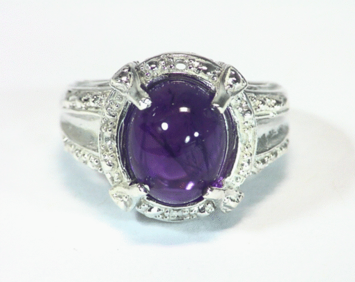 Amethyst Cabochon Set In A Sterling Silver Lady,s Ring RSS,623 - Image 5