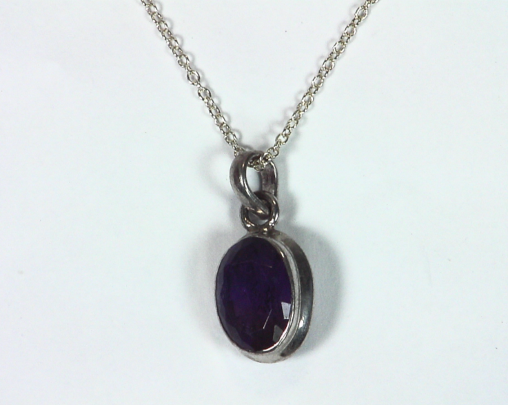 Amethyst Genuine Gemstone set in sterling silver Pendent PSS,877