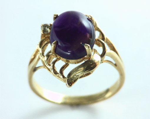 Amethyst Natural Genuine Gemstone Gold and Diamond Ring RFK,159