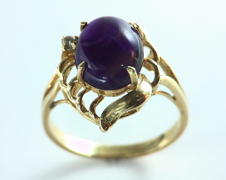 Amethyst Natural Genuine Gemstone Gold and Diamond Ring RFK,159
