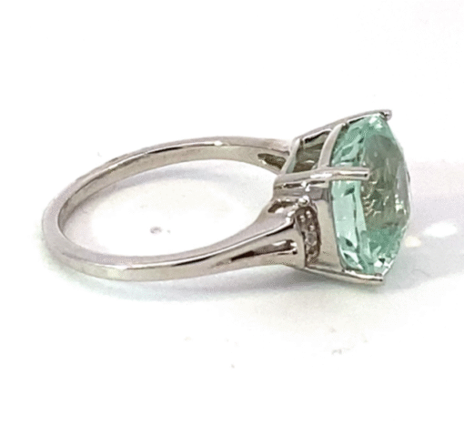 Aquamarine Natural Genuine Gemstone 14 Kt White Gold Lady's Ring RFK558 - Image 4