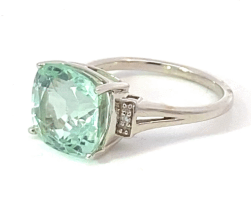 Aquamarine Natural Genuine Gemstone 14 Kt White Gold Lady's Ring RFK558 - Image 2