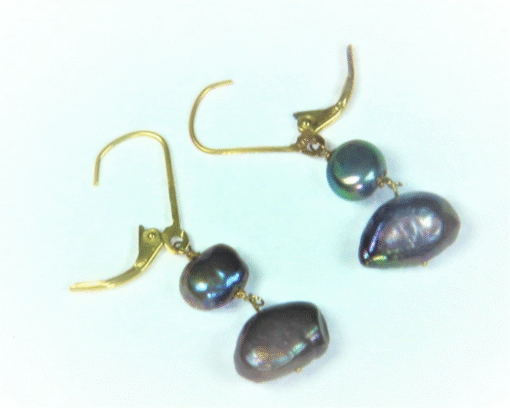 Black Pearl 14 kt Yellow Gold Lever back Earrings,EFK,808 - Image 3
