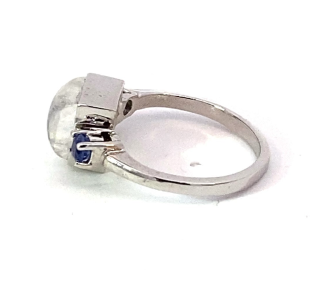 Blue Moonstone Genuine Gemstone Set with Sapphire's in 14 KT Gold Ring,RFK531 - Image 6