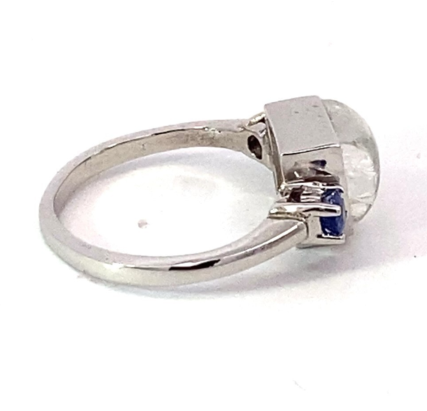 Blue Moonstone Genuine Gemstone Set with Sapphire's in 14 KT Gold Ring,RFK531 - Image 4