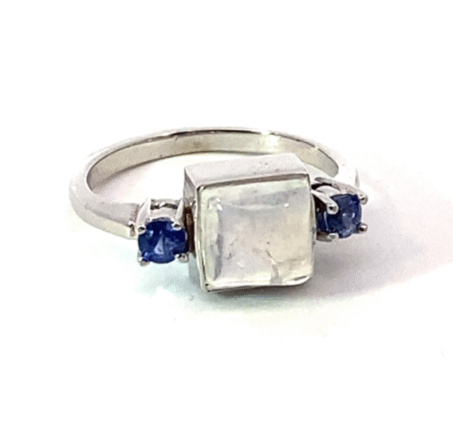Blue Moonstone Genuine Gemstone Set with Sapphire's in 14 KT Gold Ring,RFK531 - Image 3