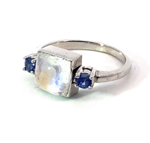 Blue Moonstone Genuine Gemstone Set with Sapphire's in 14 KT Gold Ring,RFK531 - Image 2