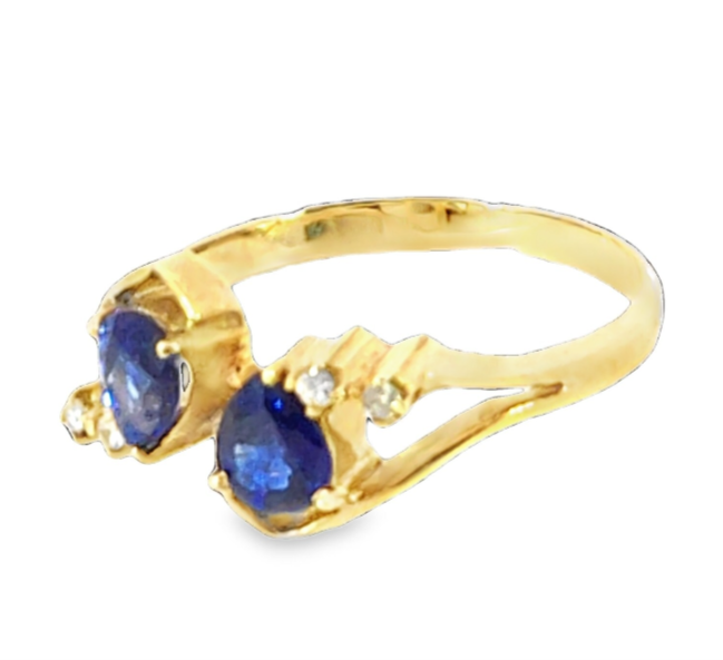 Blue Sapphire And Diamond Natural Genuine 14 KT, Gemstone Ring H58