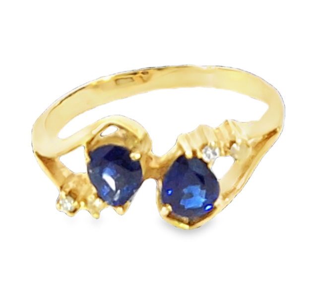 Blue Sapphire And Diamond Natural Genuine 14 KT, Gemstone Ring H58 - Image 9