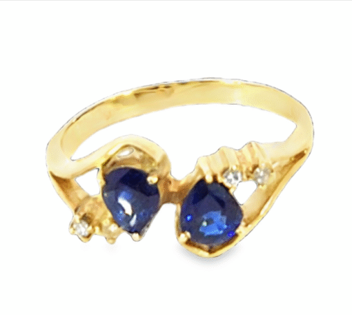 Blue Sapphire And Diamond Natural Genuine 14 KT, Gemstone Ring H58 - Image 5