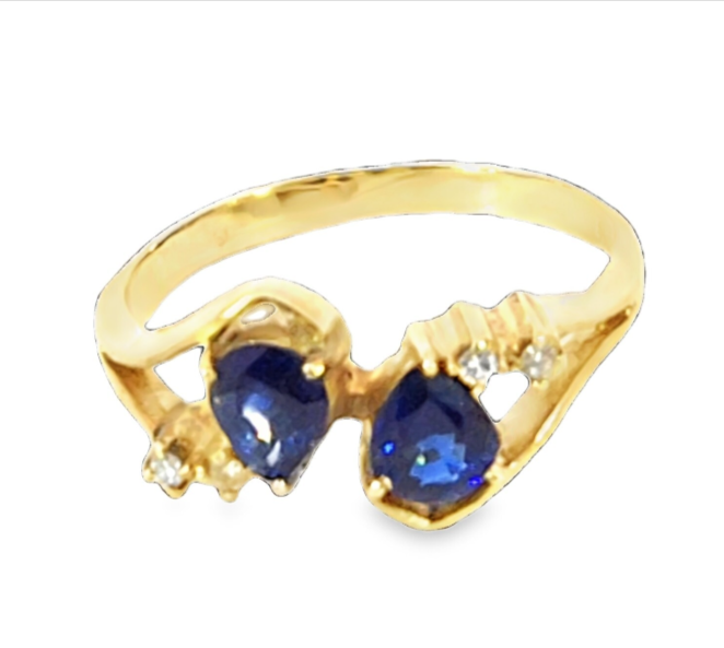 Blue Sapphire And Diamond Natural Genuine 14 KT, Gemstone Ring H58 - Image 5