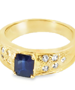 Blue Sapphire Natural Genuine 14 KT, Yellow Gold Diamond Engagement Ring H66