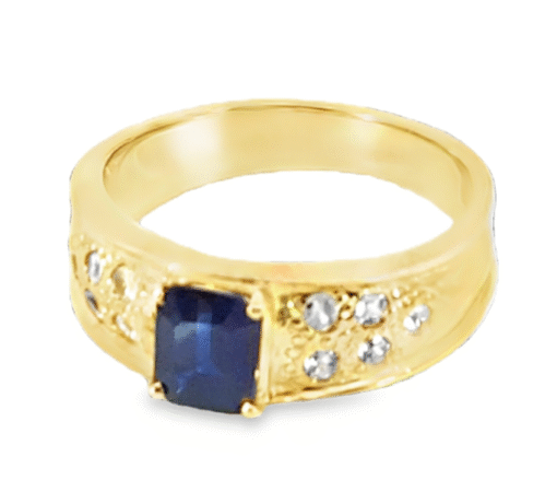 Blue Sapphire Natural Genuine 14 KT, Yellow Gold Diamond Engagement Ring H66
