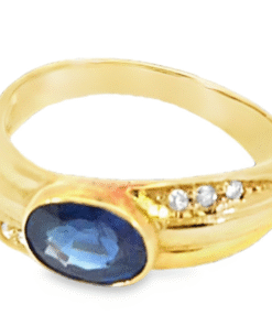 Blue Sapphire Natural Genuine 18 KT, Yellow Gold Diamond Engagement Ring H15