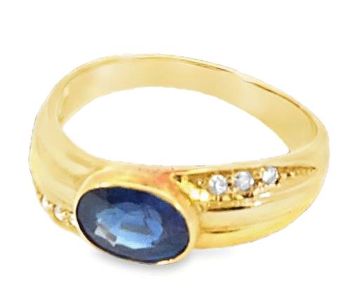 Blue Sapphire Natural Genuine 18 KT, Yellow Gold Diamond Engagement Ring H15