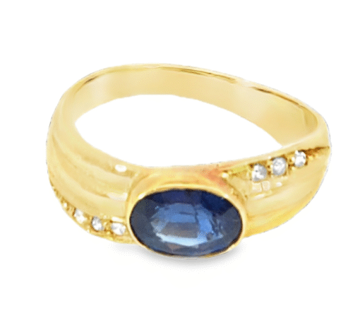 Blue Sapphire Natural Genuine 18 KT, Yellow Gold Diamond Engagement Ring H15 - Image 5