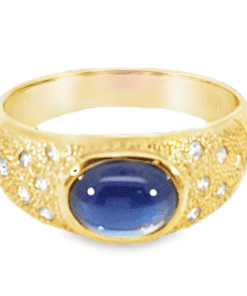 Blue Sapphire Natural Genuine 18 KT, Yellow Gold Diamond Engagement Ring H16