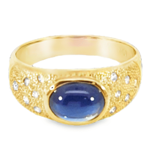 Blue Sapphire Natural Genuine 18 KT, Yellow Gold Diamond Engagement Ring H16