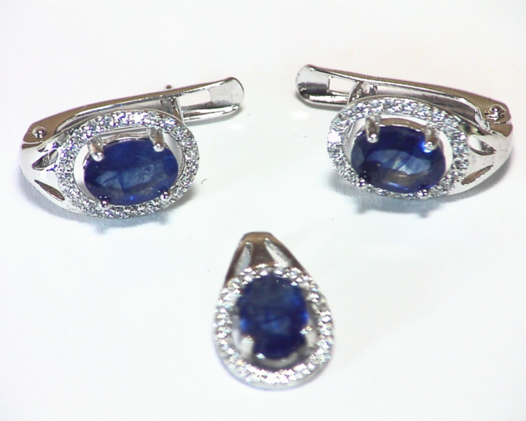 Blue Sapphire Sterling Silver Earring and Pendent Natural Gemstone, SSS,791