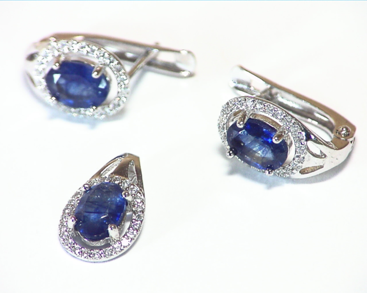 Blue Sapphire Sterling Silver Earring and Pendent Natural Gemstone, SSS,791 - Image 6