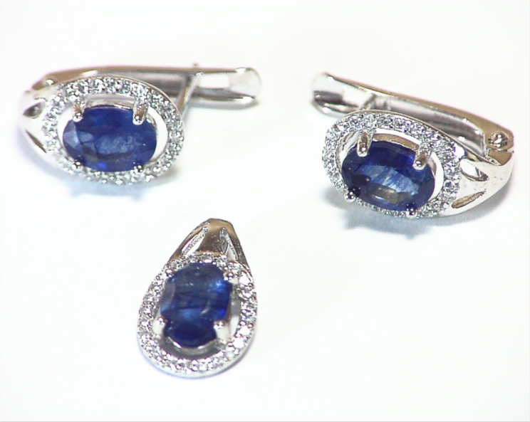 Blue Sapphire Sterling Silver Earring and Pendent Natural Gemstone, SSS,791 - Image 2