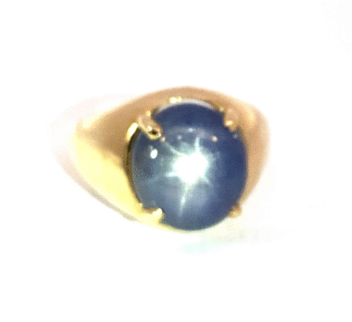 Blue Star Sapphire Natural Genuine Gemstone 14 KT Gold Gents Ring RFK,458