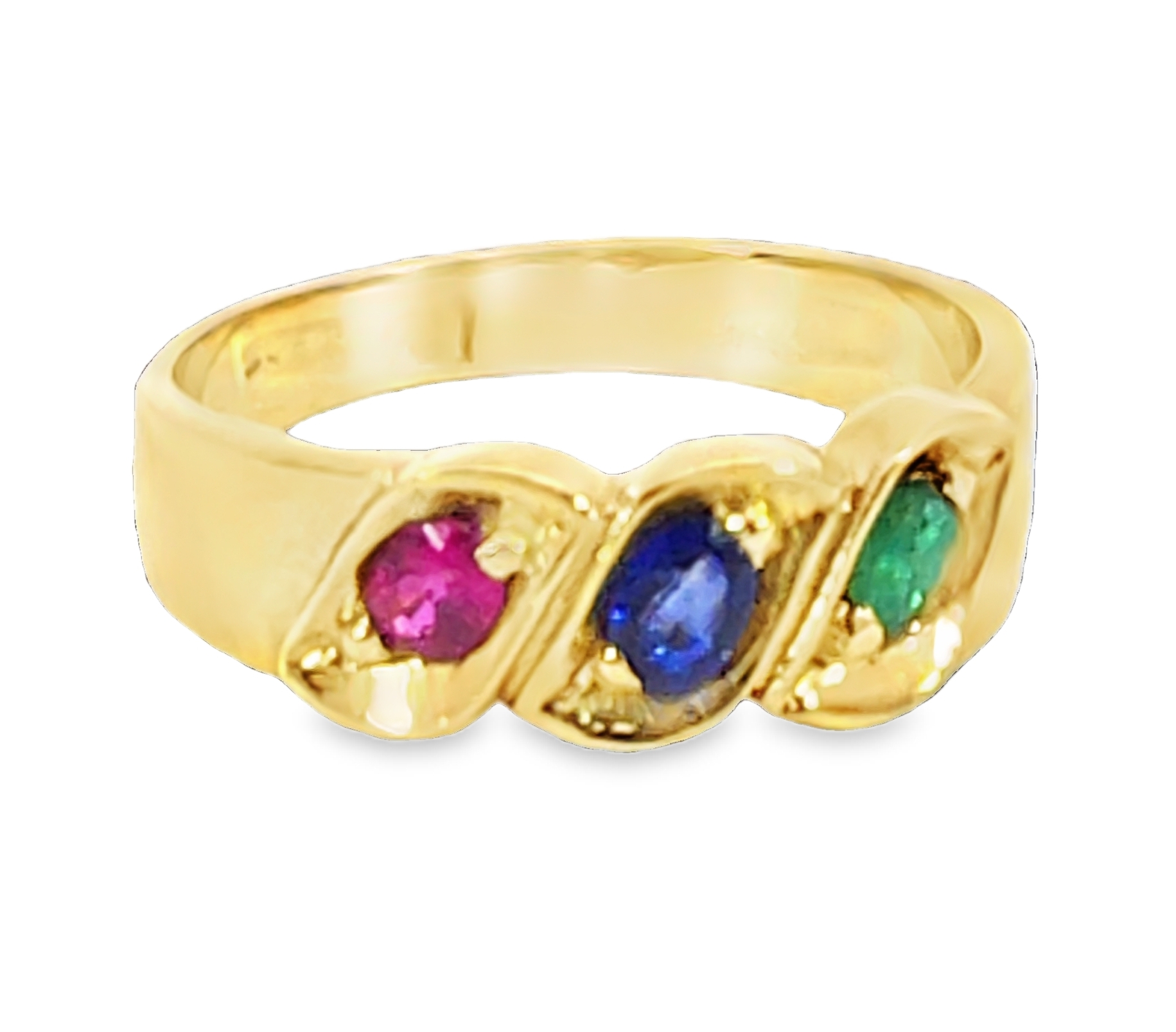 Natural Genuine Blue Sapphire and Ruby and Emerald 18Kt Gold Lady's ring H12 - Image 4