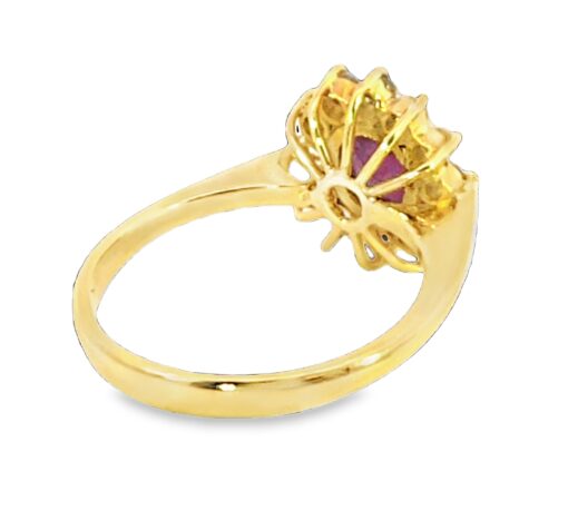 Star Ruby Diamond 18 KT Gold Cluster Engagement Ring H14 - Image 3