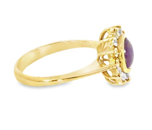 Star Ruby Diamond 18 KT Gold Cluster Engagement Ring H14 - Image 4