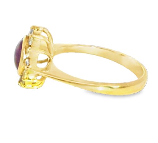 Star Ruby Diamond 18 KT Gold Cluster Engagement Ring H14 - Image 6