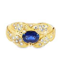 Blue Sapphire Sri Lanka Genuine 18 KT, Yellow Gold Diamond Engagement Ring H17