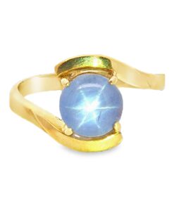 Blue Star Sapphire Unheated Gemstone Set in 18 kt Yellow Gold Lady's Ring H26