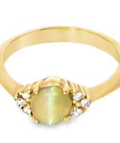 Cats Eye Chrysoberyl and Diamond Natural Genuine Gemstones Yellow Gold Ring H30