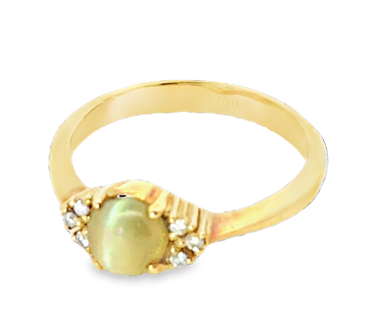 Cats Eye Chrysoberyl and Diamond Natural Genuine Gemstones Yellow Gold Ring H30 - Image 4