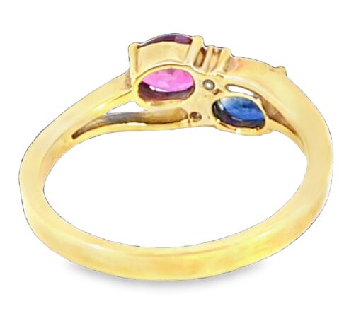 Natural Genuine Blue Sapphire and Ruby 18Kt Gold Lady's Ring H37 - Image 3