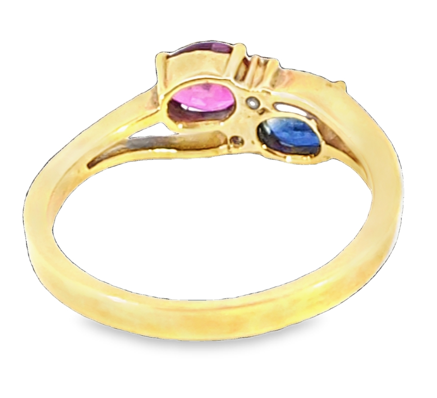 Natural Genuine Blue Sapphire and Ruby 18Kt Gold Lady's Ring H37 - Image 3
