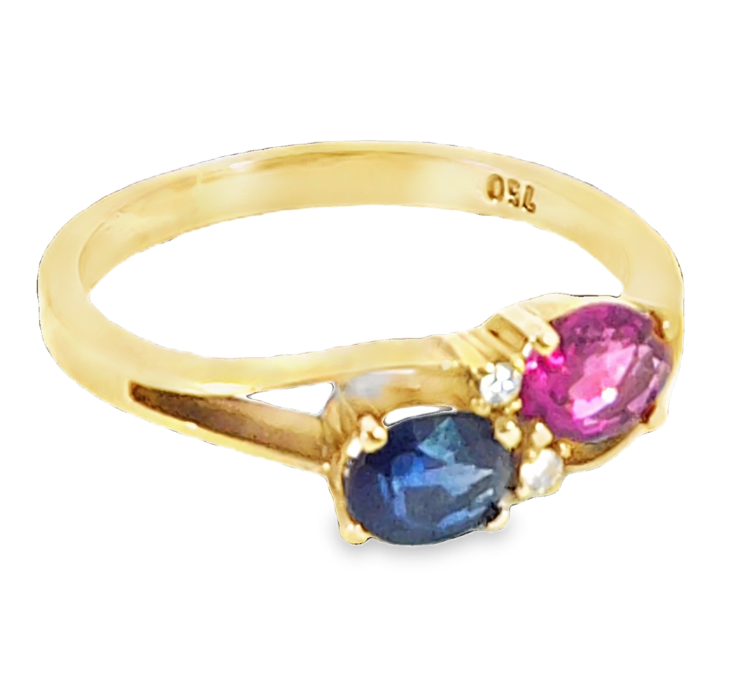 Natural Genuine Blue Sapphire and Ruby 18Kt Gold Lady's Ring H37 - Image 5
