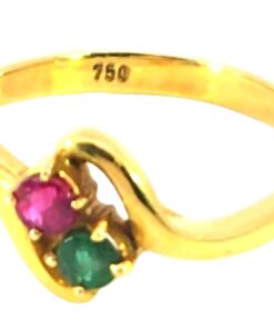 Ruby And Emerald Genuine Gemstone 18 KT Yellow Gold Ring H47