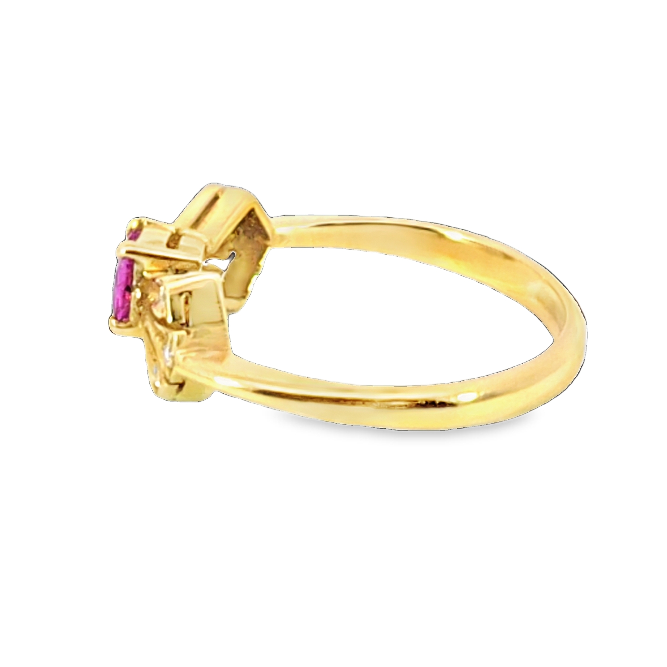 Pink Sapphire 18 KT Gold and Diamond Engagement Ring in Unique Design, H52 - Image 2