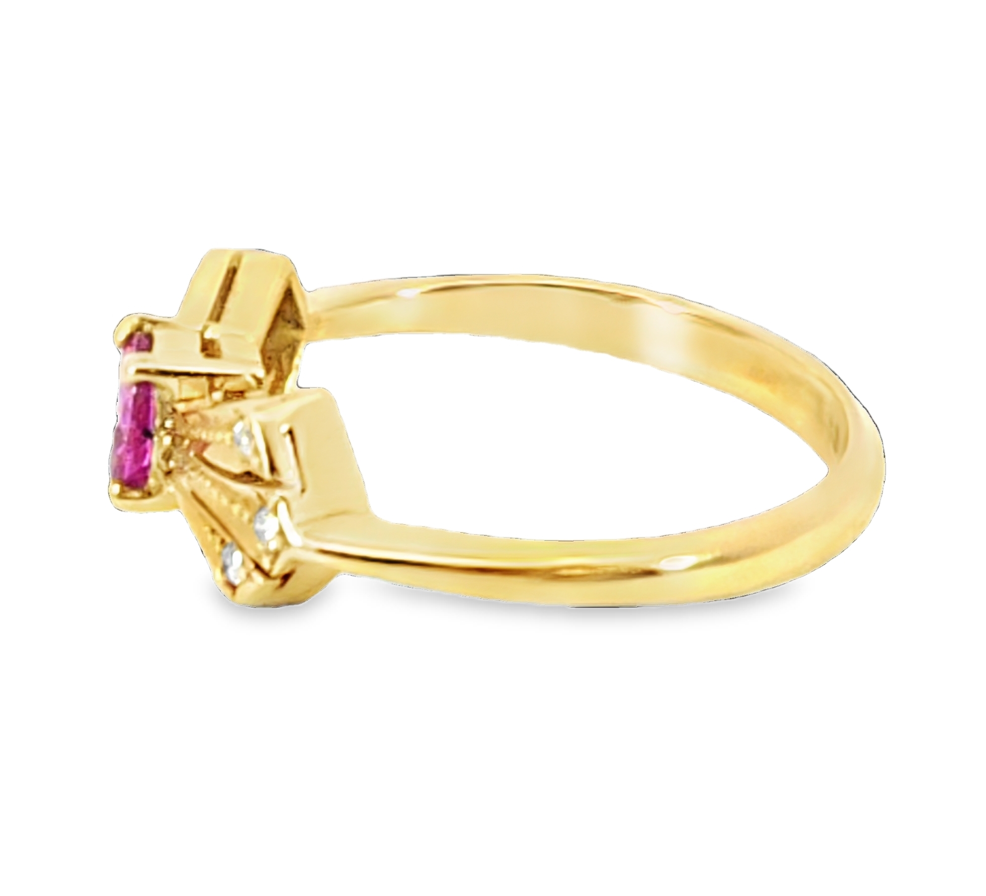 Pink Sapphire 18 KT Gold and Diamond Engagement Ring in Unique Design, H52 - Image 5